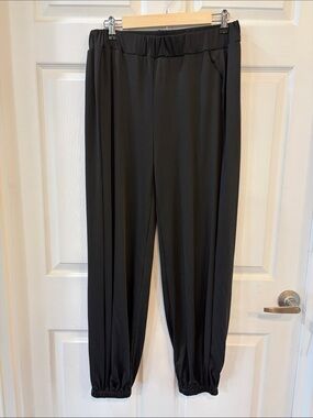 Black Wide Leg High Slit Harem Pants- NWOT